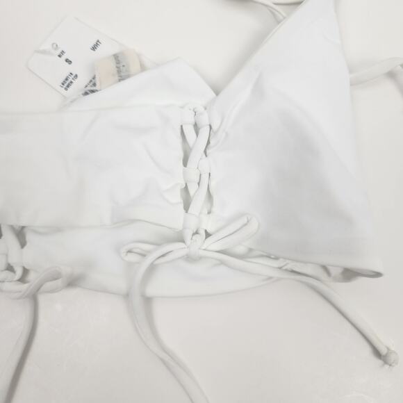 L*Space Gwen Bikini Top in White Size Small NWT Lace Up Sides Halter - Picture 3 of 5